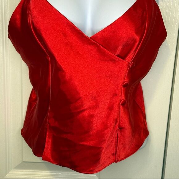 Vintage Frederick's of Hollywood Vibrant Red Satin Camisole Top Size Small - Picture 2 of 13